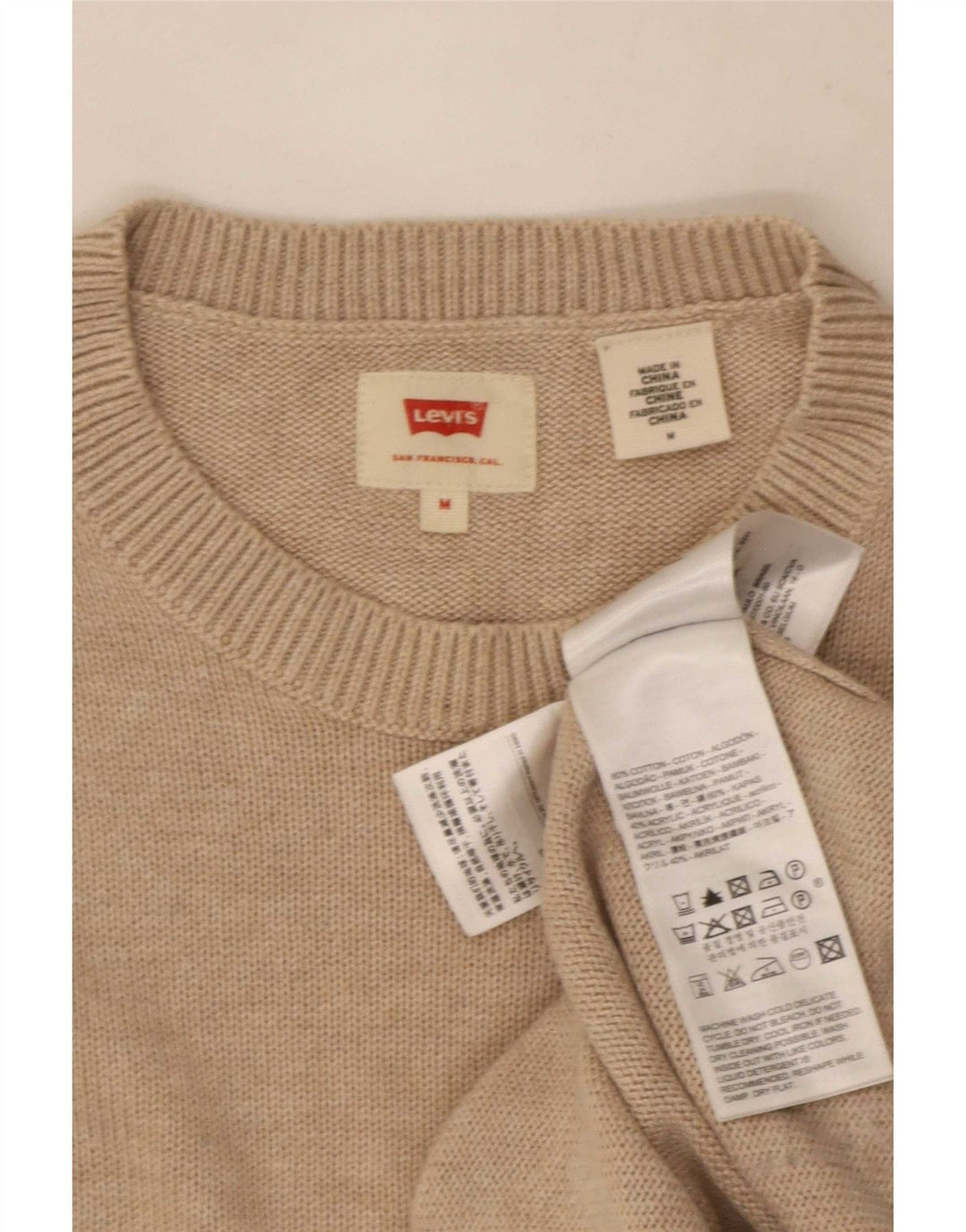 Pulover Levi's pentru bărbați, cu gât crew, bumbac mediu bej