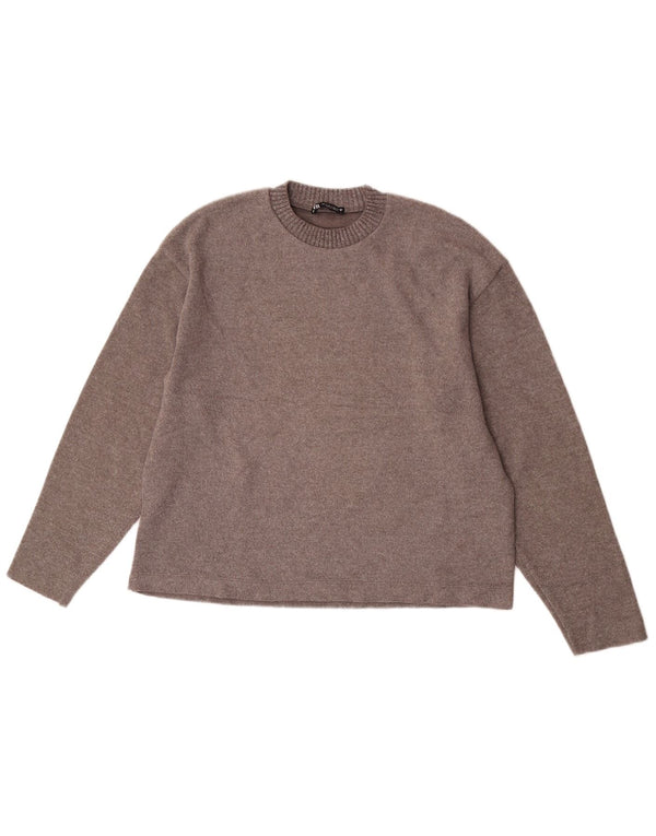 Pulover supradimensionat pentru femei Zara, cu gâtul turn, UK 10, poliester maro mic