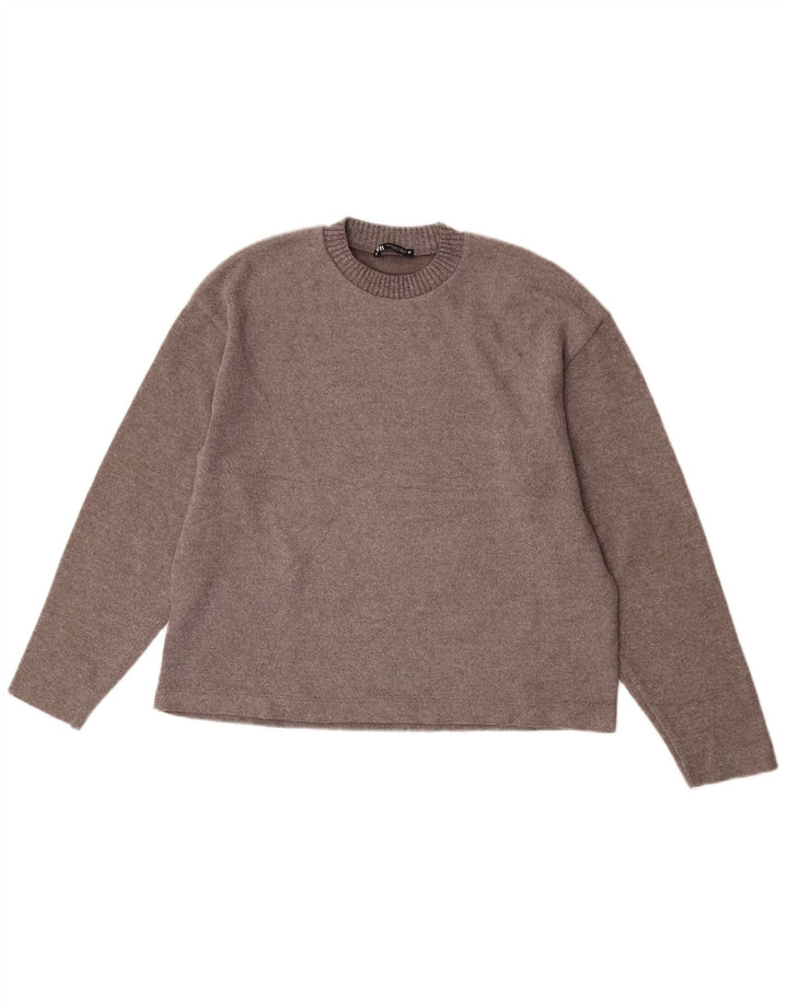 Pulover supradimensionat pentru femei Zara, cu gâtul turn, UK 10, poliester maro mic