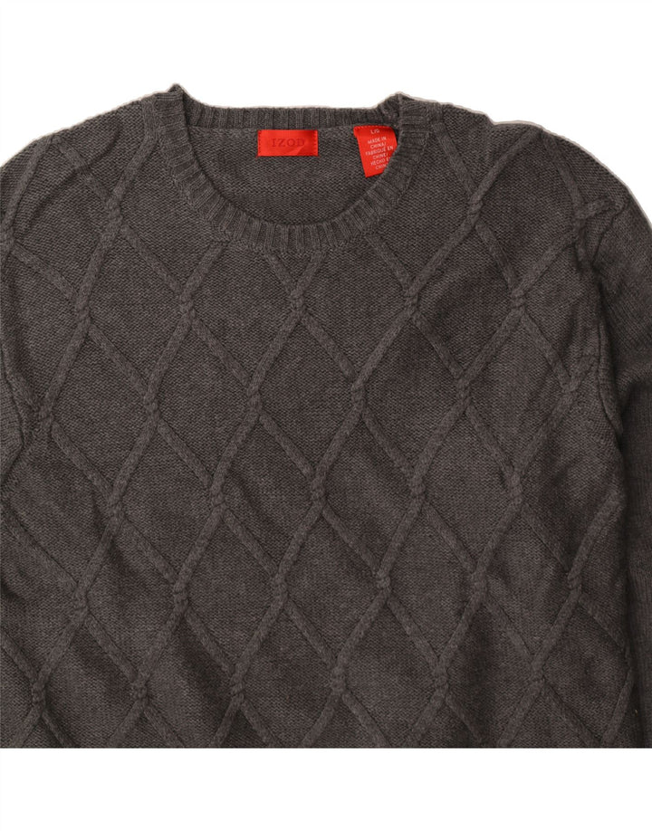 IZOD Mens Crew Neck Jumper Sweater Large Grey Argyle/Diamond Cotton Vintage Izod and Second-Hand Izod from Messina Hembry 