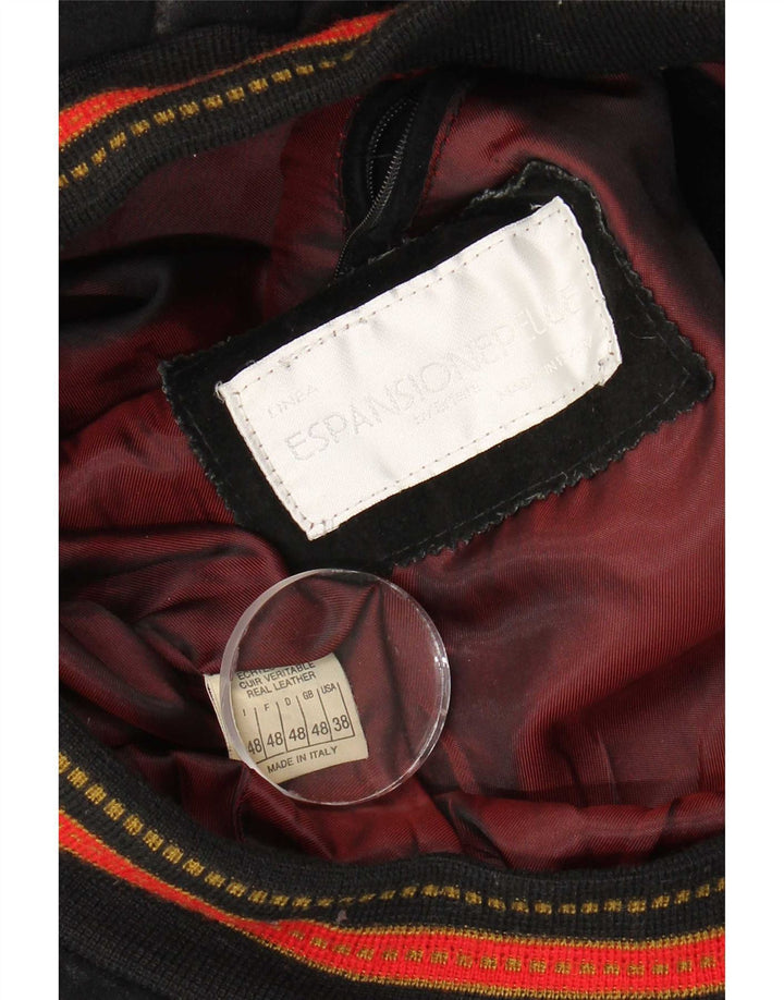 Bomber vintage pentru bărbați din piele intoarsa IT 48 Medium Negru cu dungi din piele