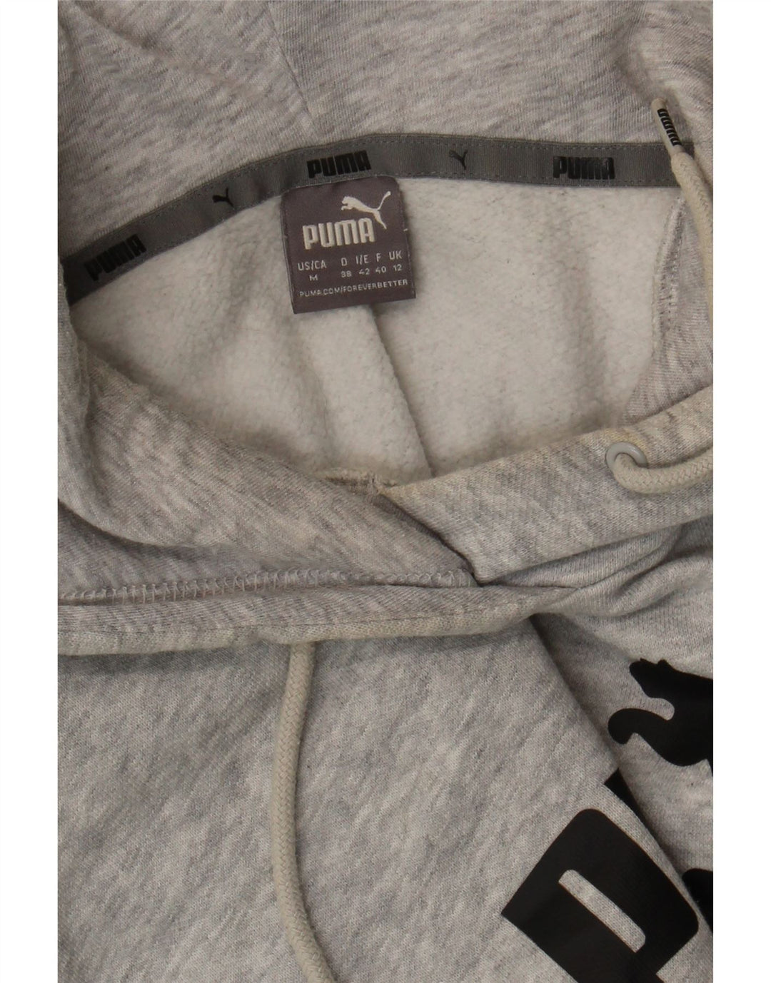 PUMA Womens Graphic Hoodie Jumper UK 12 Medium  Grey Polyester Vintage Puma and Second-Hand Puma from Messina Hembry 