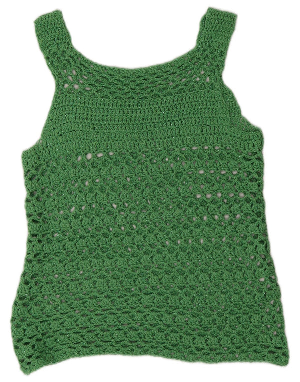 Vestă din croșetat cu vedere prin epocă pentru femei vintage UK 12 verde mediu