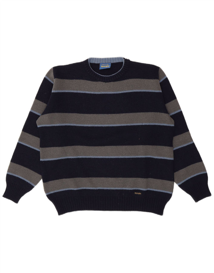 Pulover pentru bărbați Wrangler cu decolteu triplu, mijlociu, bleumarin, cu dungi