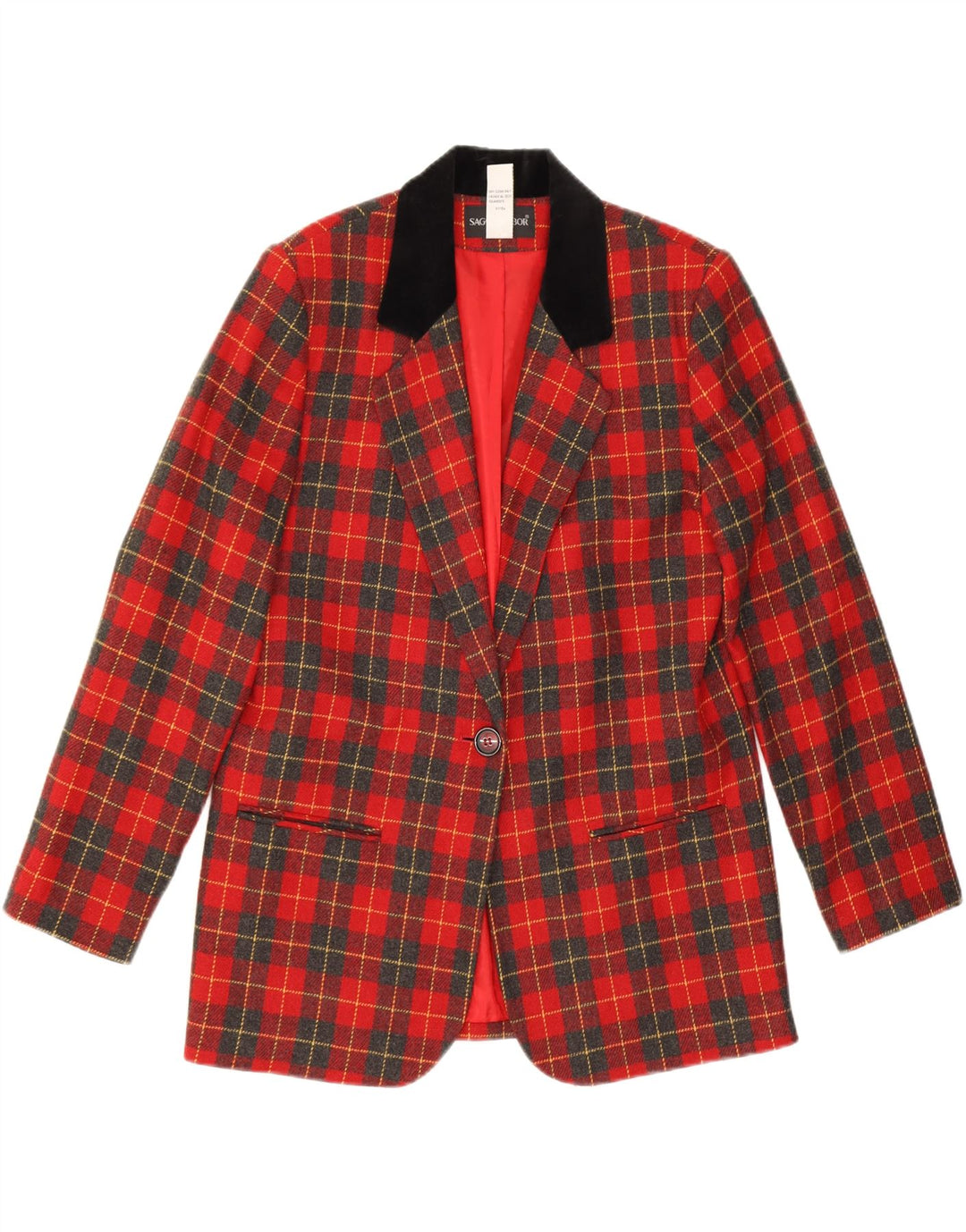 Jachetă Sag Harbor pentru femei cu 1 nasture US 8 Medium Red Check Wool
