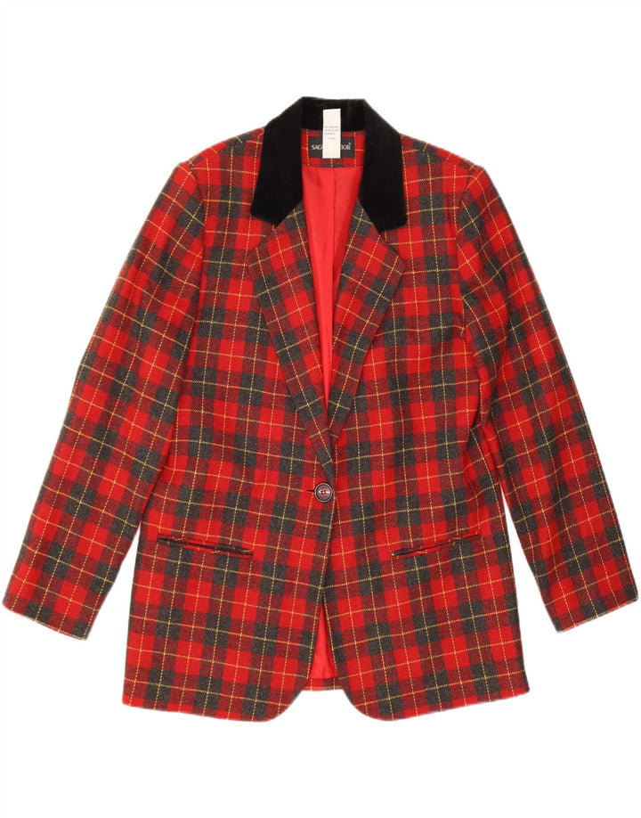 Jachetă Sag Harbor pentru femei cu 1 nasture US 8 Medium Red Check Wool
