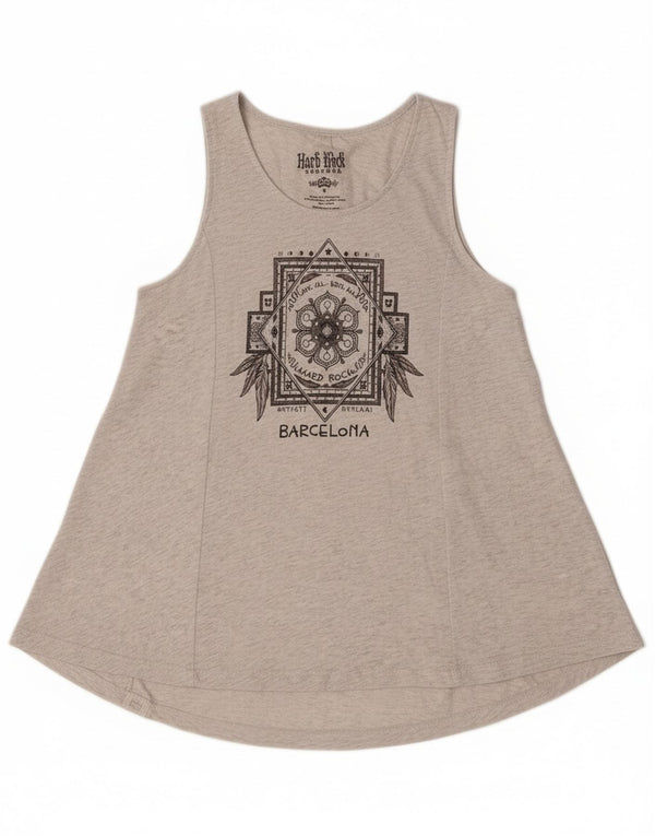 Hard Rock Cafe Womens Barcelona Graphic Vest Top UK 8 Small Grey Cotton