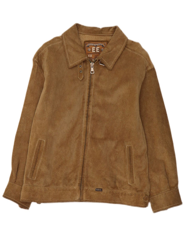 Jachetă vintage Bomber de piele intoarsa UK 14 Medium Beige