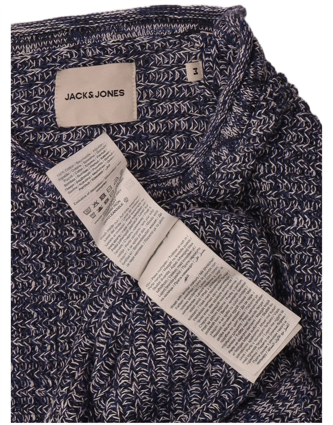 Pulover Jack & Jones pentru bărbați cu gât roșu, bumbac mediu albastru bleumarin