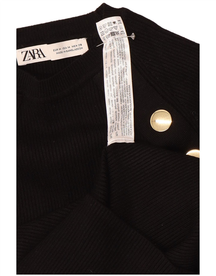 Crop Top pentru femei Zara cu mânecă lungă UK 12 Medium Black Viscose