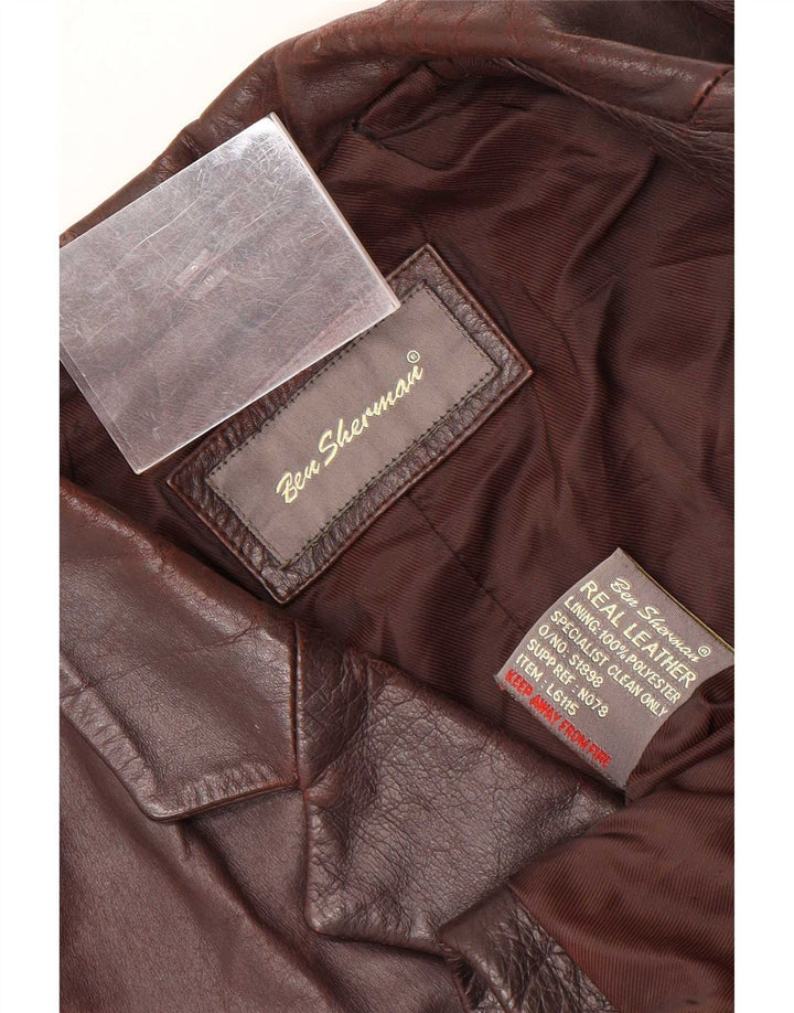 Jachetă pentru bărbați Ben Sherman din piele cu 3 nasturi, UK 38, maro mediu