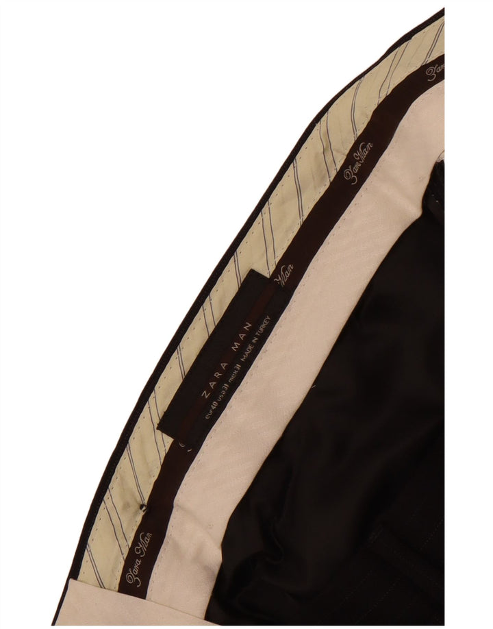 Pantaloni de costum drepți pentru bărbați Zara EU 40 Mediu L32 L27 Negru cu dungi