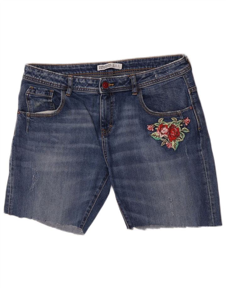 Pantaloni scurți din denim pentru femei Zara EU 40 Medium W30 Albastru Floral
