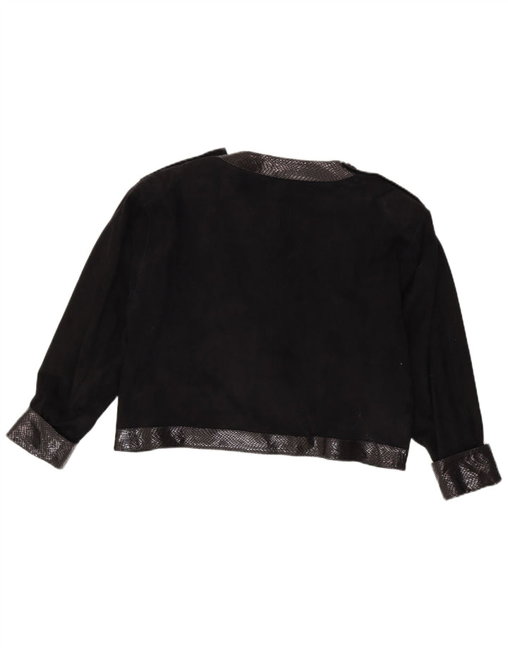 Jachetă Bolero Vintage de piele intoarsa pentru femei IT 44 Medium Black Animal Print