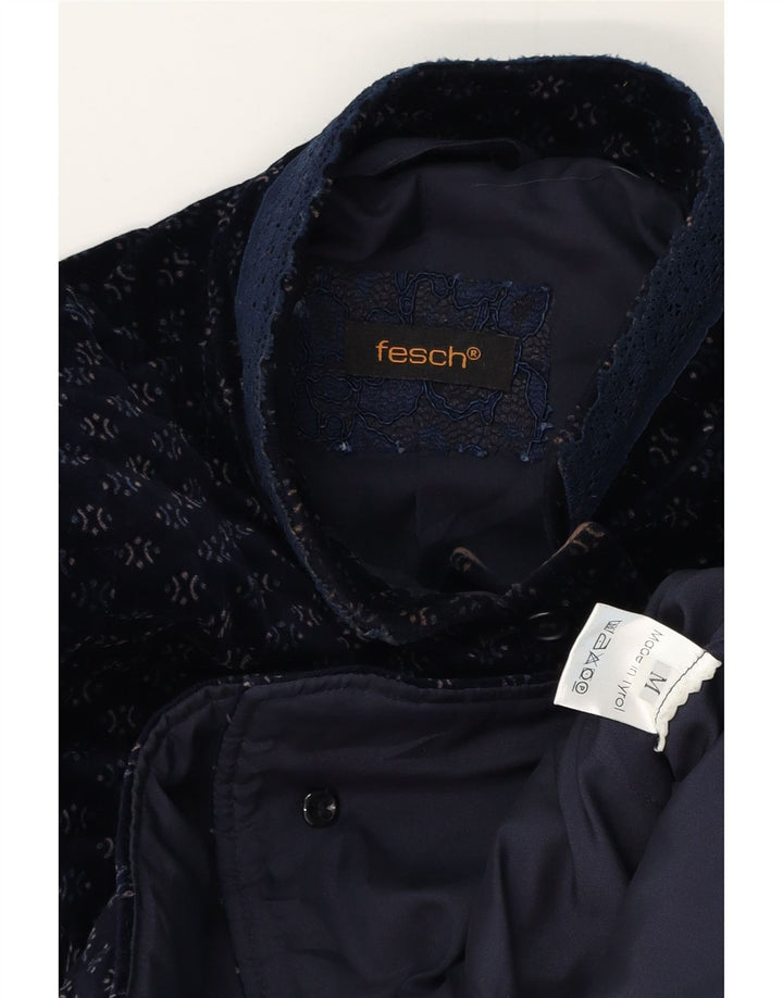 Jachetă Blazer Vintage pentru femei cu 7 nasturi UK 12 Medium Bluemarin Blue Spotted Bumbac