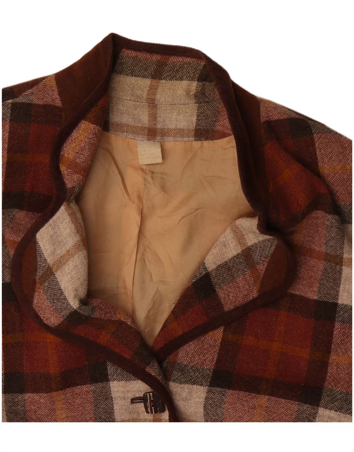 Jachetă Blazer Vintage pentru femei cu 3 nasturi UK 20 2XL Bordeaux Check Poliacrilic