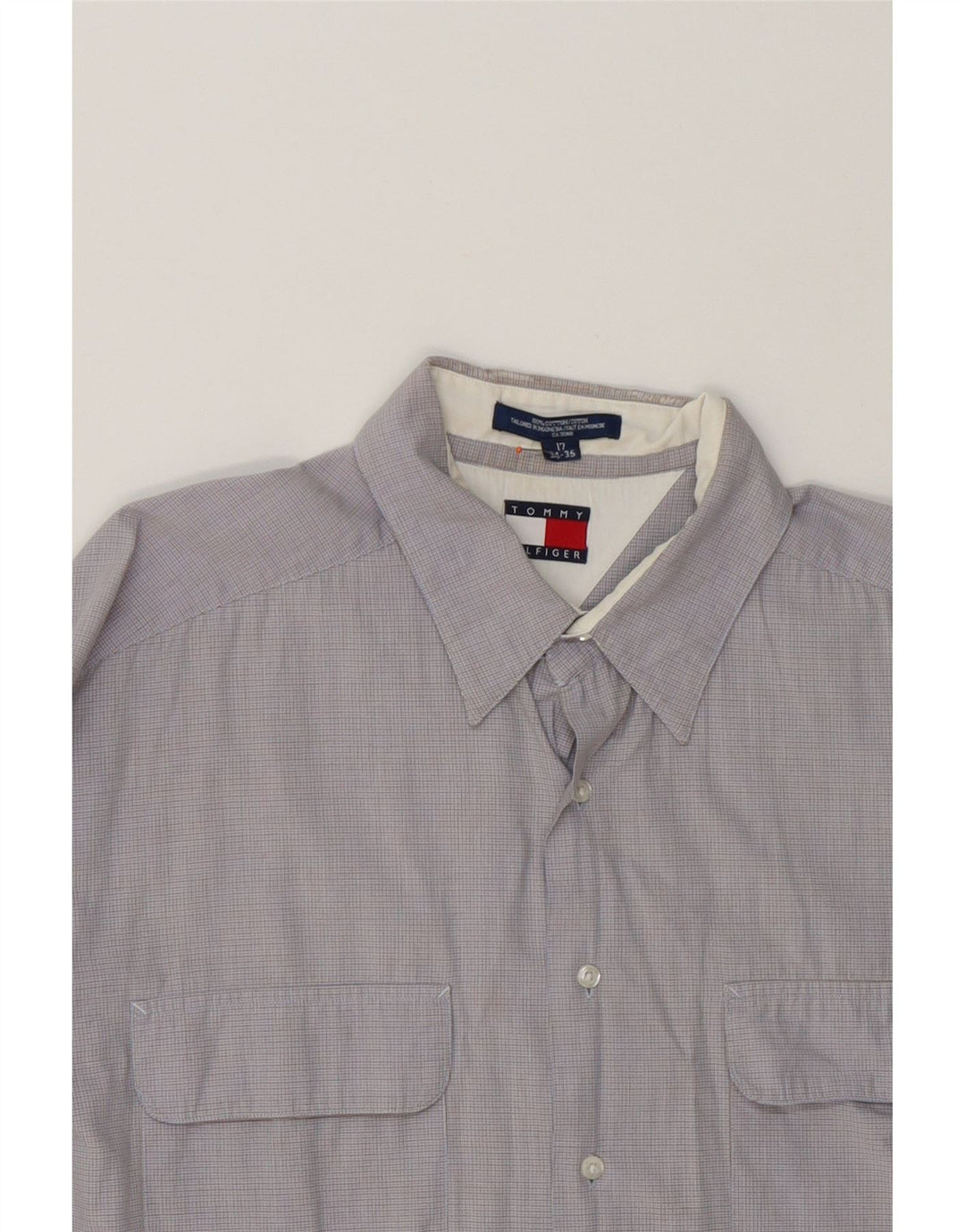 TOMMY HILFIGER Mens Shirt Size 17 XL Blue Check Vintage Tommy Hilfiger and Second-Hand Tommy Hilfiger from Messina Hembry 