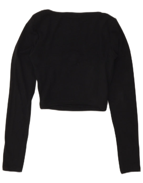 Zara Womens Crop Top Long Sleeve UK 8 Small Black Cotton