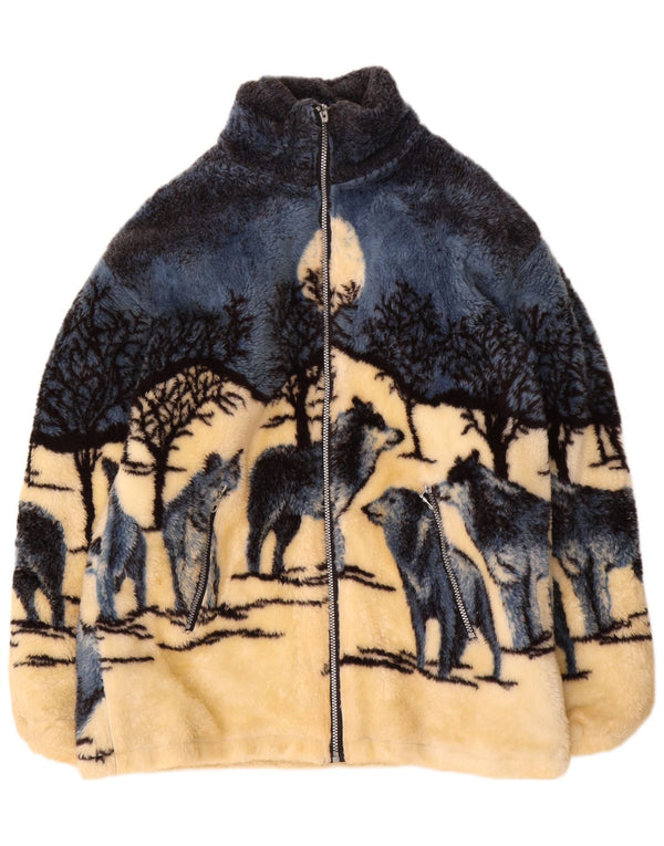 Jachetă vintage pentru bărbați Wolf Graphic Fleece UK 38 Medium Blue Animal Print