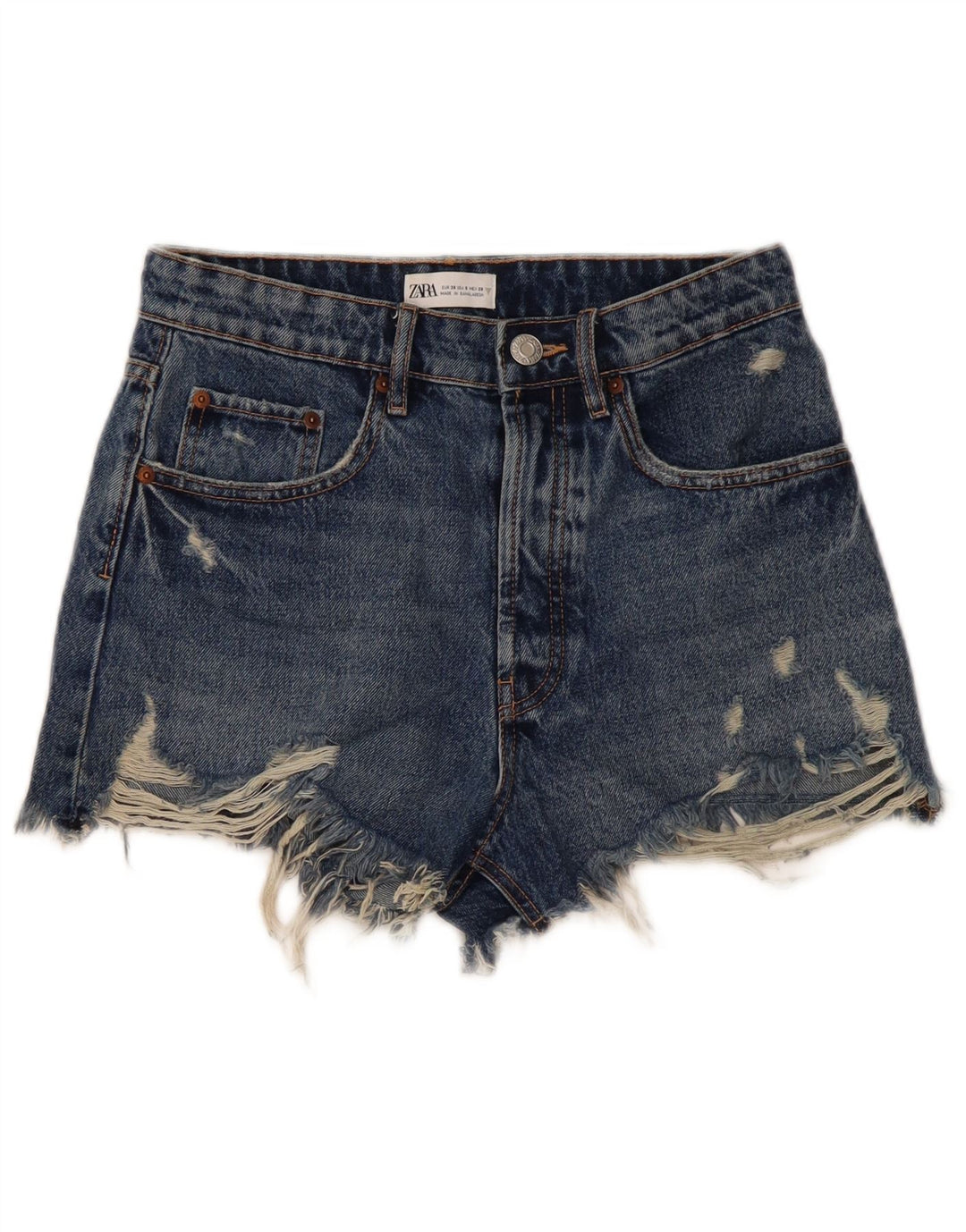 Pantaloni scurți din denim învechit pentru femei Zara EU 38 Mici W28 Albastru