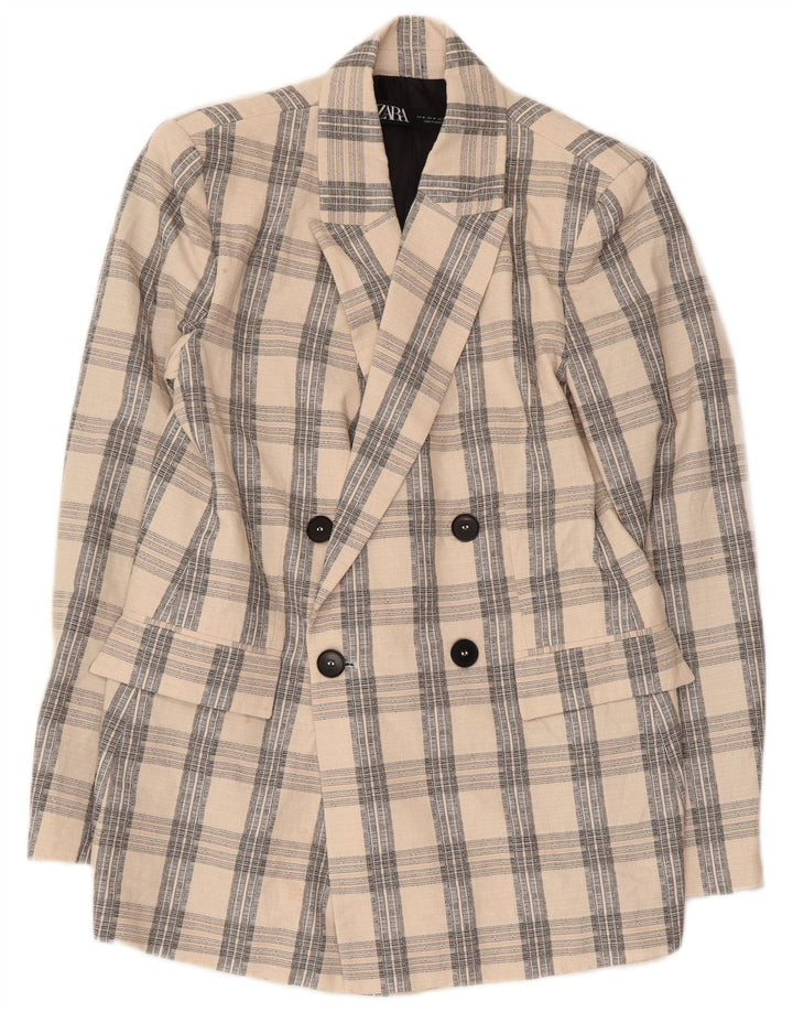 Jachetă Blazer pentru bărbați Zara, cu două piepturi, UK 38 Medium Beige Check Acetat