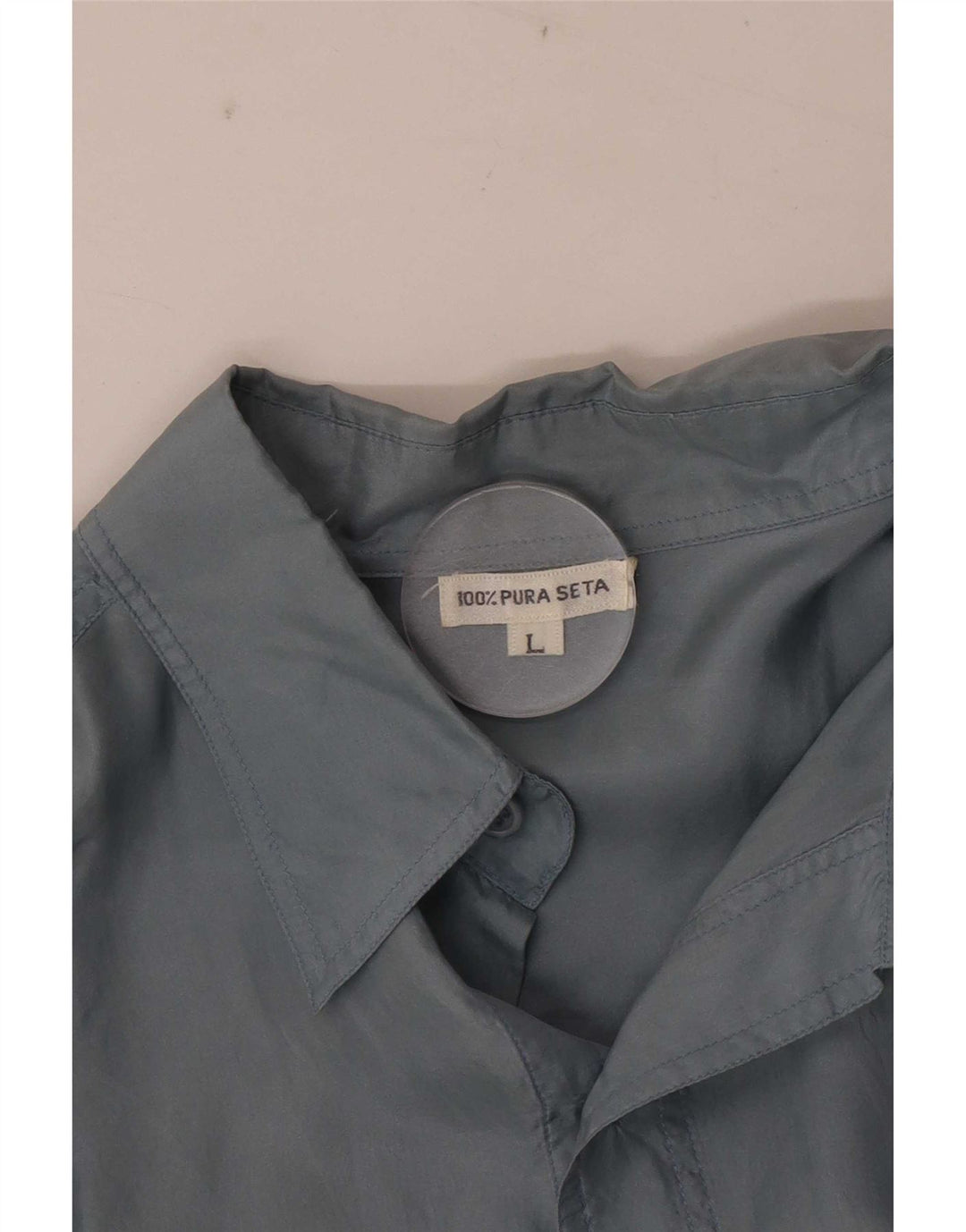 Cămașă vintage pentru bărbați cu mânecă scurtă, mare, albastră, mătase