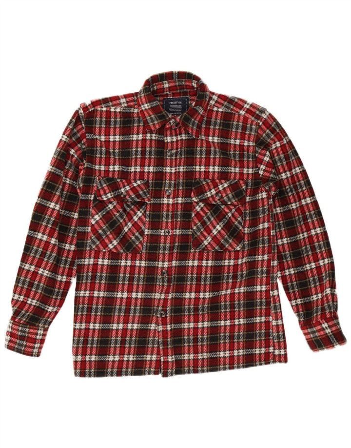 Cămașă Vintage pentru bărbați din flanel, poliester cu carouri roșii medii