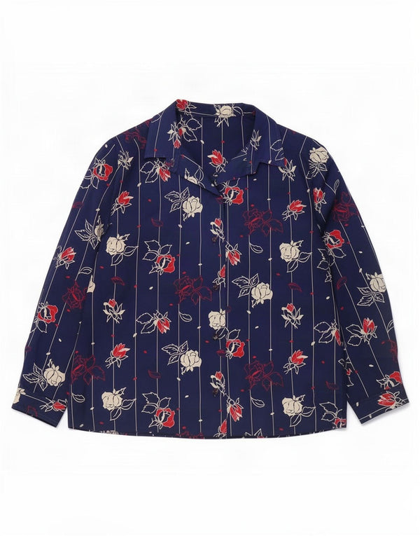 Cămașă Vintage pentru femei UK 12 Medium Bleumarin Floral