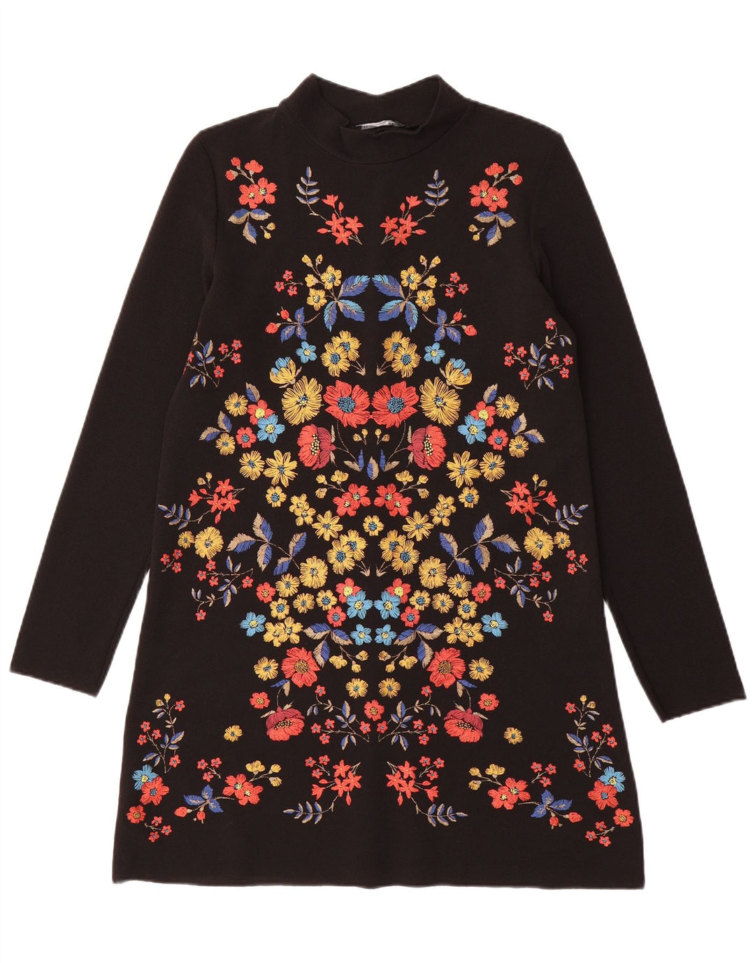 Rochie schimbătoare cu mânecă lungă pentru femei Zara UK 10, poliester, floral, negru