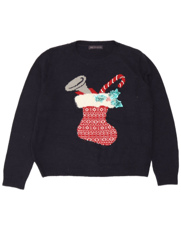 Pulover pentru femei Marks & Spencer cu decolteu rotund Marea Britanie 18 XL bleumarin Crăciun