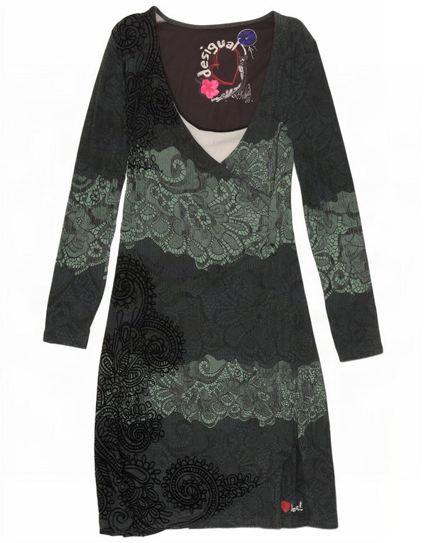 Rochie teacă cu mânecă lungă pentru femei Desigual UK 10 Small Green Paisley Viscose