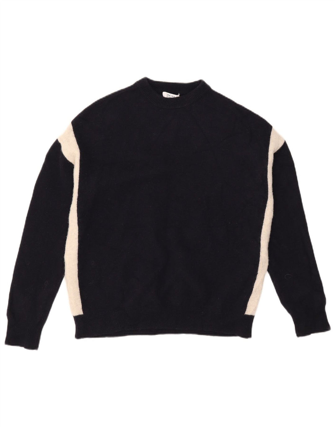 Pulover Reiss pentru bărbați, cu gât crew, lână color block, mediu bleumarin
