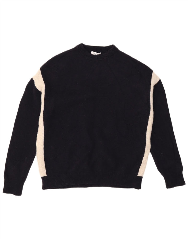 Pulover Reiss pentru bărbați, cu gât crew, lână color block, mediu bleumarin