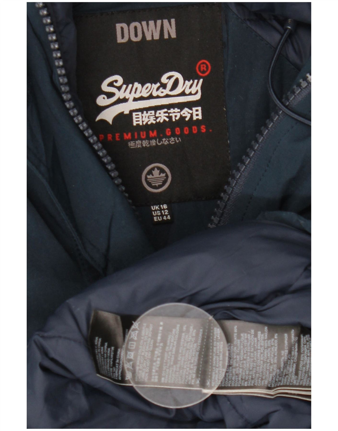 Palton căptușit cu glugă Superdry pentru femei UK 16 mare, poliester bleumarin