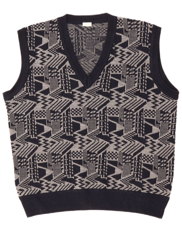 VINTAGE Vestă pentru bărbați Tank Top mare bleumarin geometric