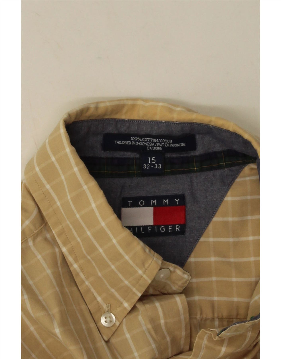 Cămașă pentru bărbați Tommy Hilfiger Mărimea 15, bumbac cu carouri, bej mediu