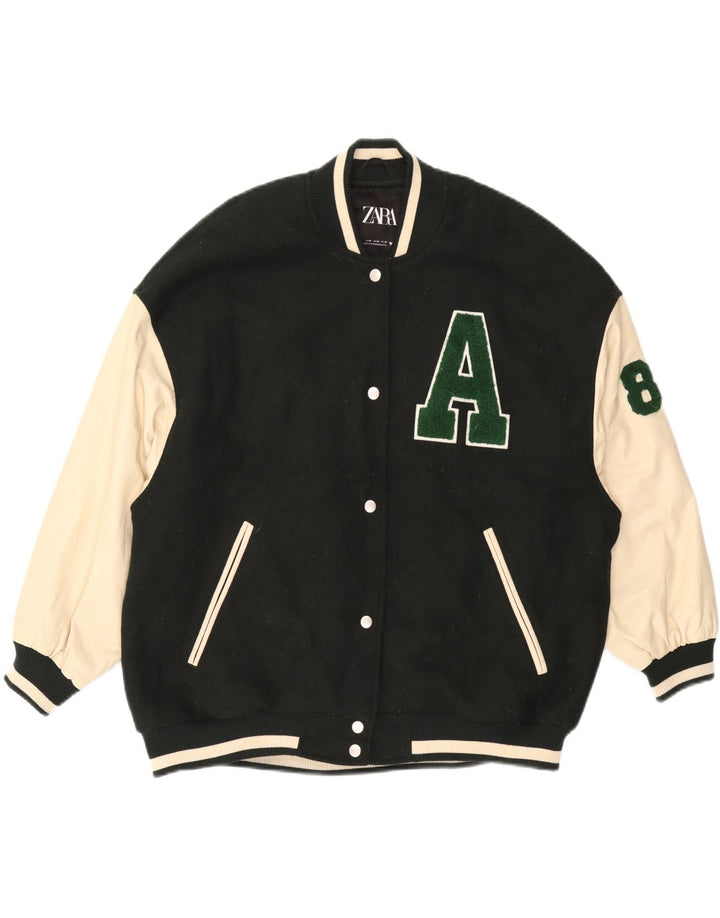 Jachetă Varsity Grafică ZARA pentru bărbați UK 38 Medium Green Colorblock Poliester