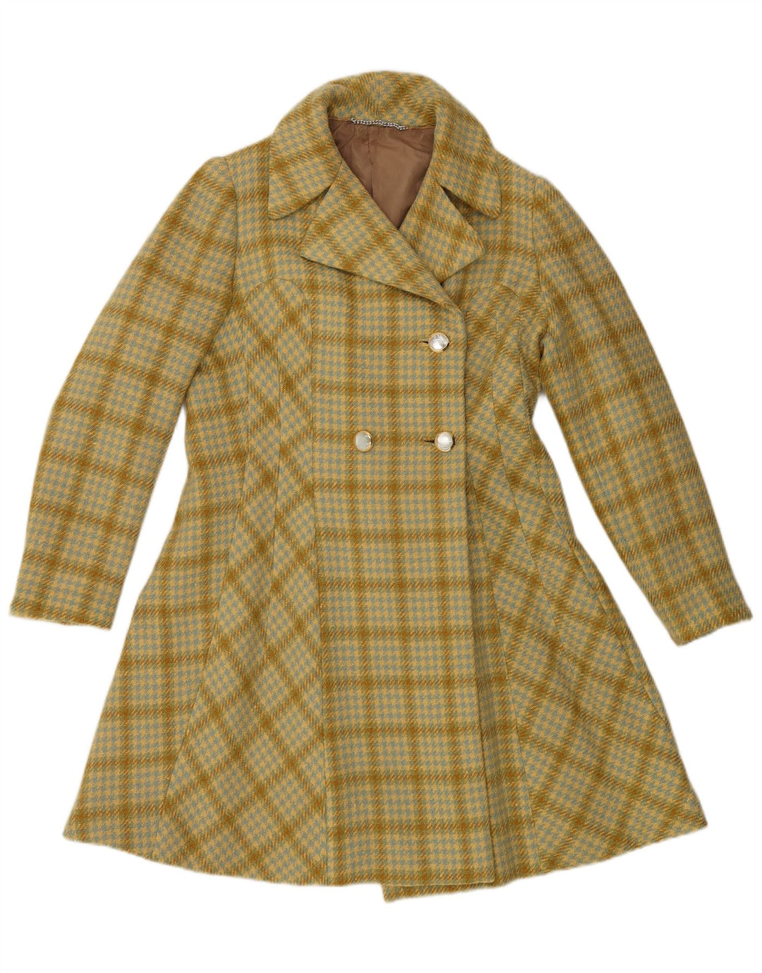 Palton de damă vintage cu piept dublu UK 14 Medium Yellow Houndstooth