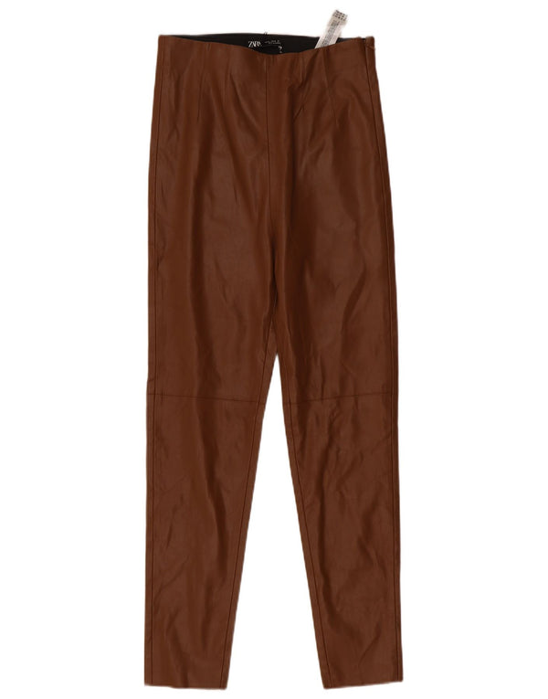 Pantaloni skinny din piele artificială pentru femei Zara Mediu L28 L27 Poliester maro