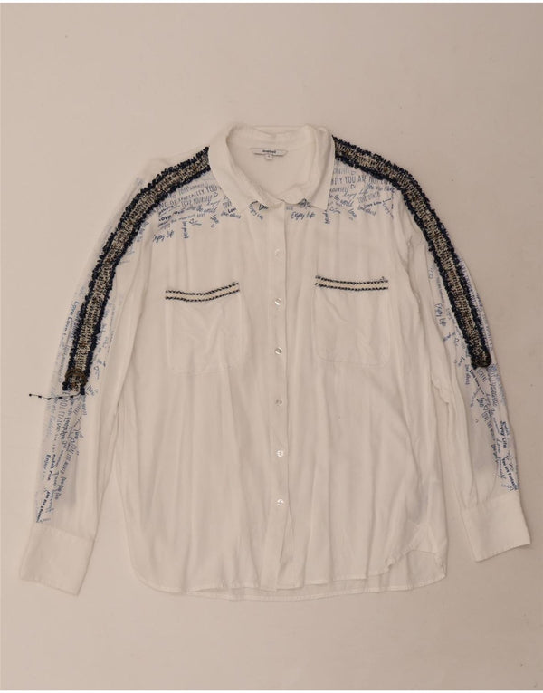 Bluză cu cămașă cu grafică Desigual pentru femei UK 10, mic, alb, viscoză