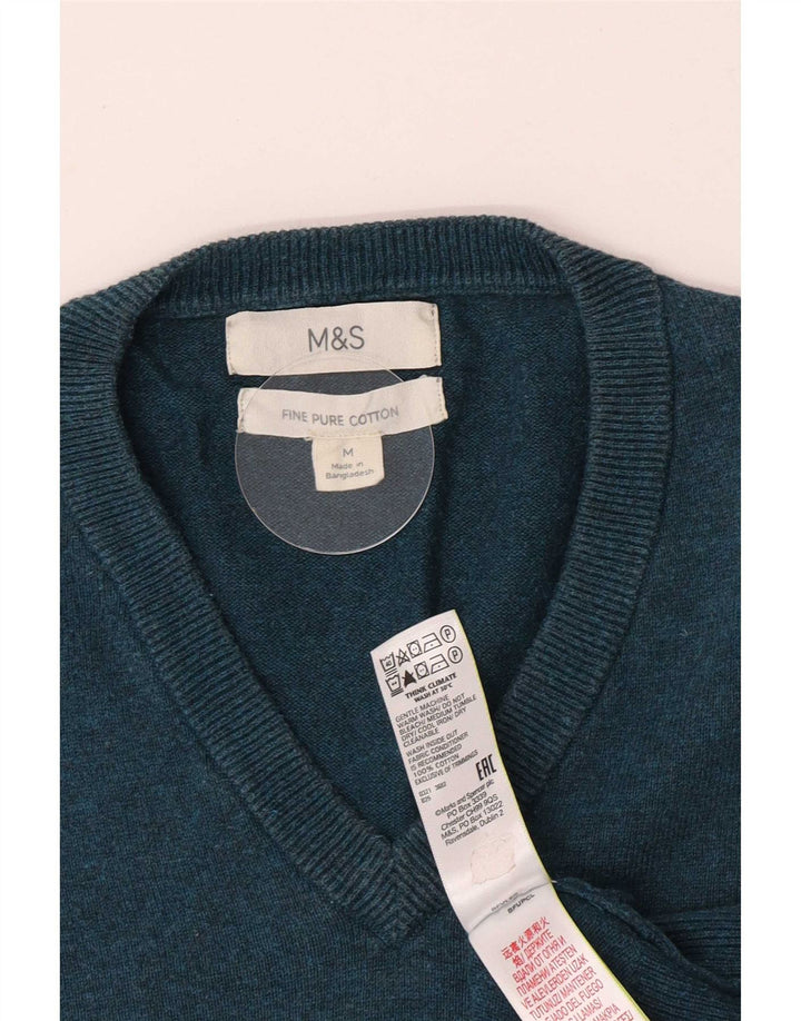 Pulover pentru bărbați Marks & Spencer, cu decolteu în V, din bumbac verde mediu