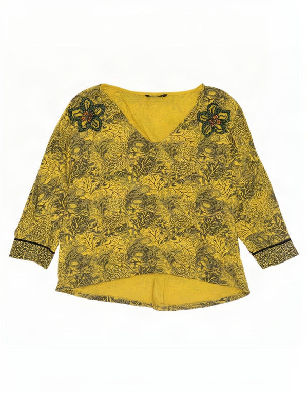 Pulover Desigual pentru femei cu decolteu în V supradimensionat UK 14 Medium Galben Floral