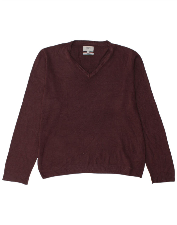 Pulover pentru bărbați Marks & Spencer, cu decolteu în V, mare, acrilic burgundy