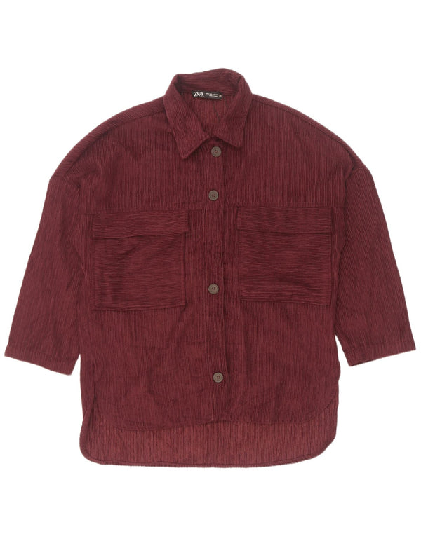 Cămașă supradimensionată din velur cu mâneci 3/4 pentru femei Zara UK 10 Mic Bordeaux
