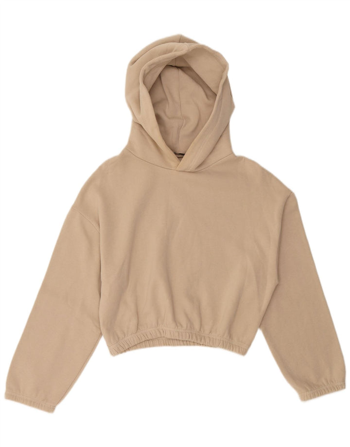 Pulover pentru damă ZARA Crop Hoodie UK 14 Medium Beige Bumbac