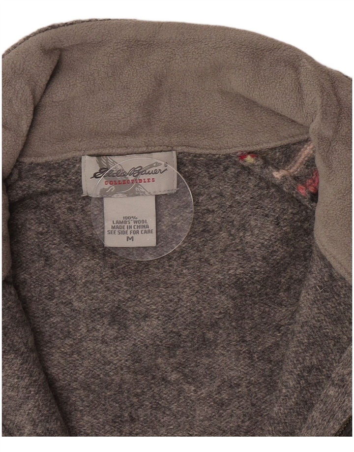 Pulover cardigan pentru femei Eddie Bauer UK 12, lână de miel cu dungi, gri mediu
