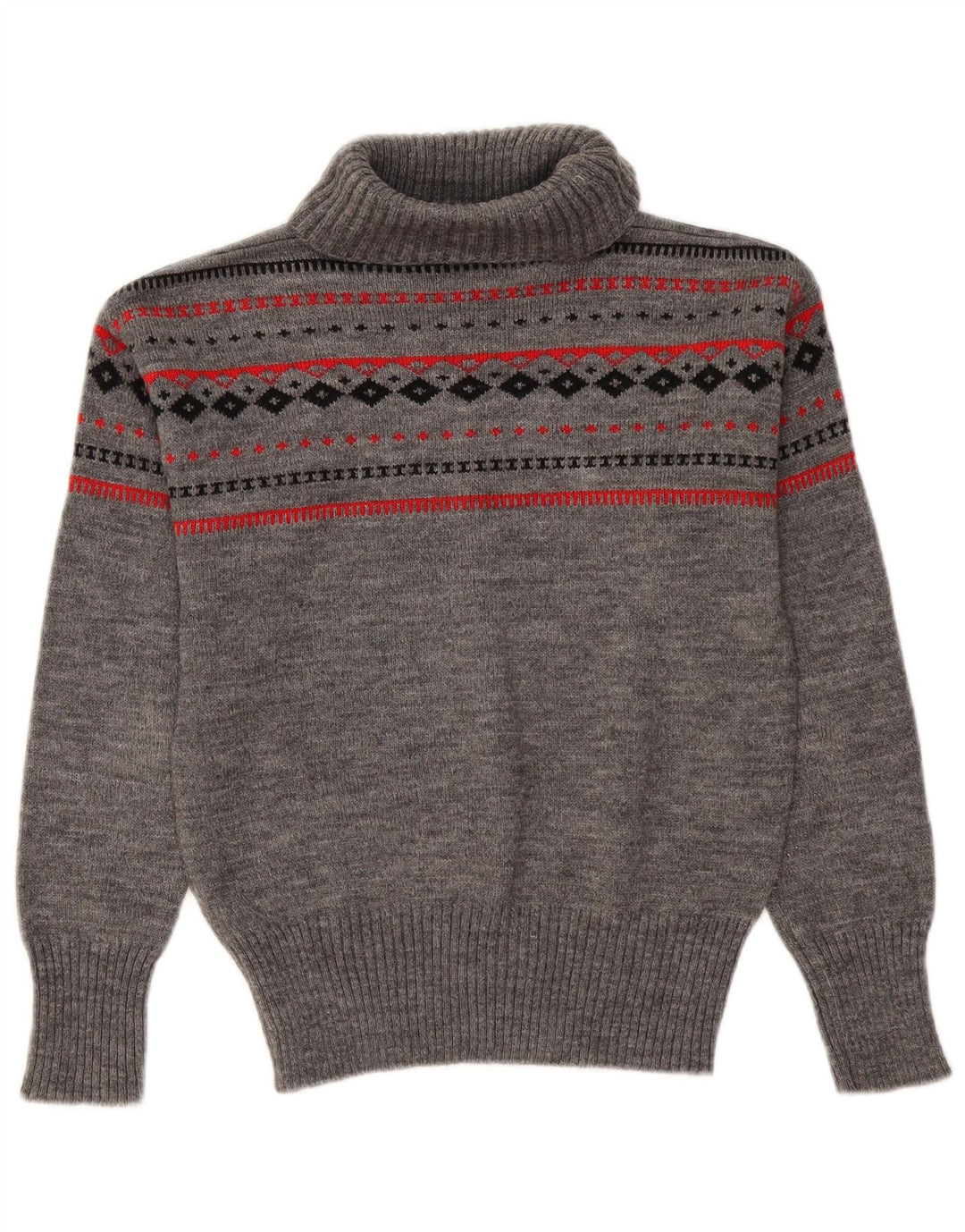 Pulover vintage pentru femei cu gât rulat, UK 12, gri mediu Fair Isle
