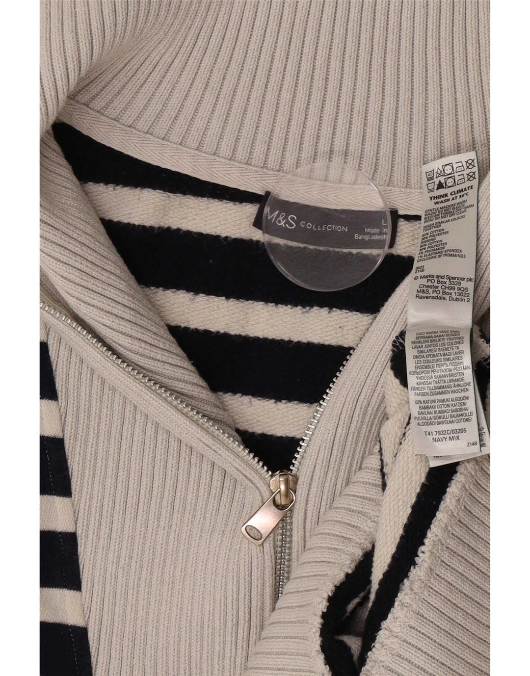 Pulover pentru femei Marks & Spencer, cu fermoar, cu gât, UK 16, mare, bleumarin
