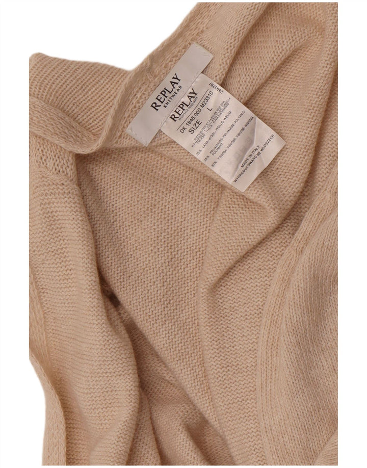 Pulover cardigan deschis pentru femei Replay UK 16, lână mare, alb