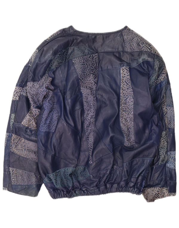 Jachetă de piele vintage pulover pentru femei UK 16 mare, albastru marine, mozaic